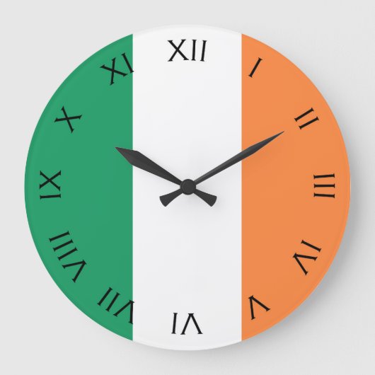 アイルランド国旗ブラックローマ数字wccnt ラージ壁時計 (正面)
