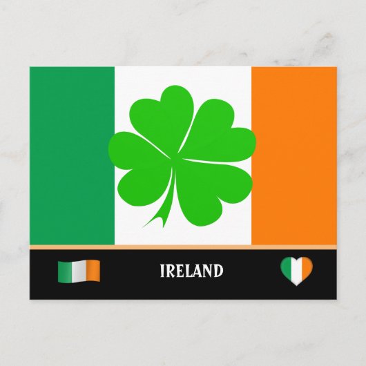 アイルランド国旗 & ラッキークローバー / アイルランド ポストカード (正面)