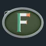 アイルランド国旗bbcntにオーバーレイされたFモノグラム 卵形バックル<br><div class="desc">アイルランド国旗のベルトバックルデザインにオーバーレイFモノグラム©トリンケットと物事2017 - AHPデザイン。All Rights Reserved.</div>