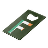 アイルランド国旗bocntにオーバーレイされたFモノグラム クレジットカード栓抜き (裏面アングル)