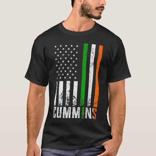 アイルランド国旗CUMMINSファミリーアメリカ国旗 Tシャツ (正面)