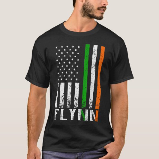 アイルランド国旗FLYNNファミリーアメリカ国旗 Tシャツ (正面)