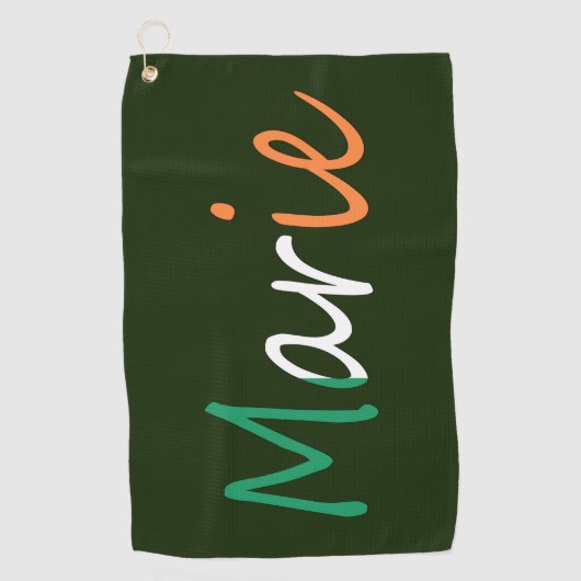 アイルランド国旗gtcntにオーバーレイされた任意の名前 ゴルフタオル (正面)