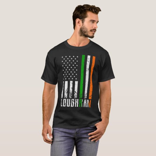 アイルランド国旗LOUGHRANファミリーアメリカ国旗 Tシャツ (正面フル)