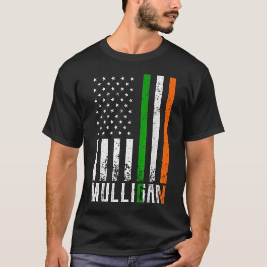 アイルランド国旗MULLIGANファミリーアメリカ国旗 Tシャツ (正面)