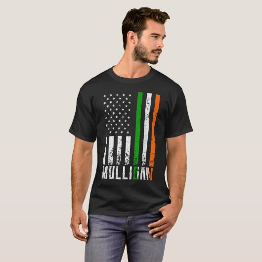 アイルランド国旗MULLIGANファミリーアメリカ国旗 Tシャツ (正面フル)