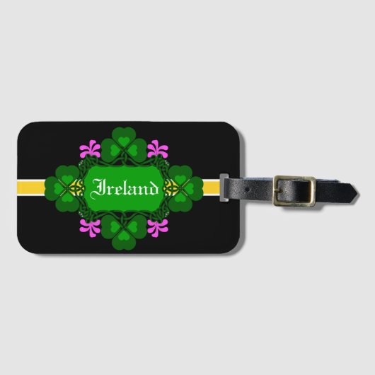 アイルランド国立シャムロックピンクの花 – 名前をカスタムする ラゲッジタグ (正面横)
