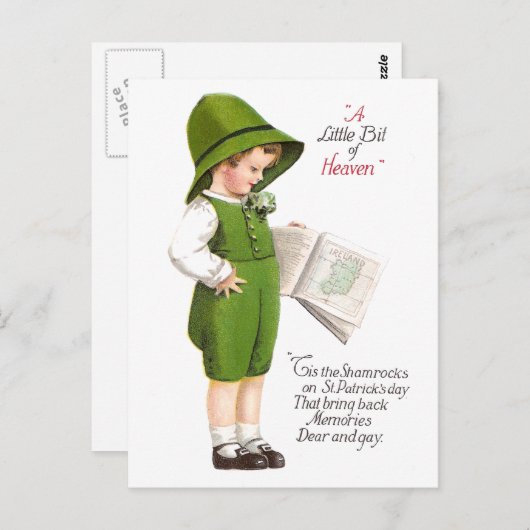 アイルランド地図とヴィンテージ聖パトリックの日の少年 ポストカード (正面/裏面)