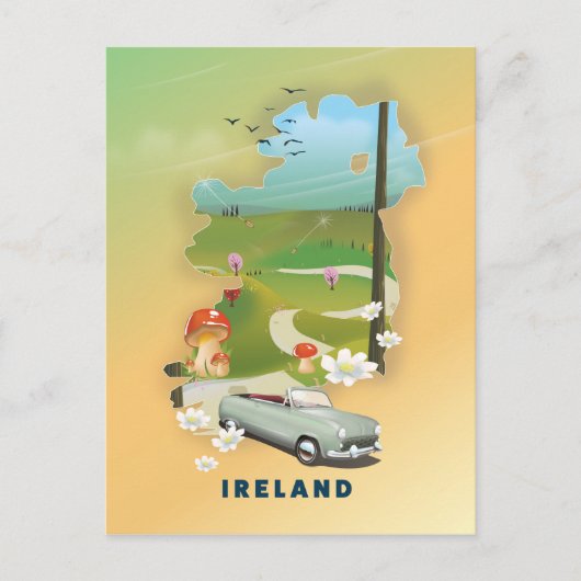 アイルランド地図ビンテージ旅行ポスター ポストカード (正面)