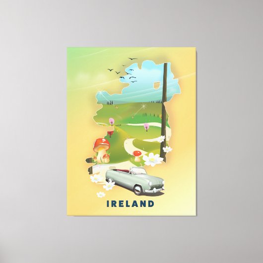 アイルランド地図 ビンテージ 旅行 ポスター キャンバスプリント (正面)