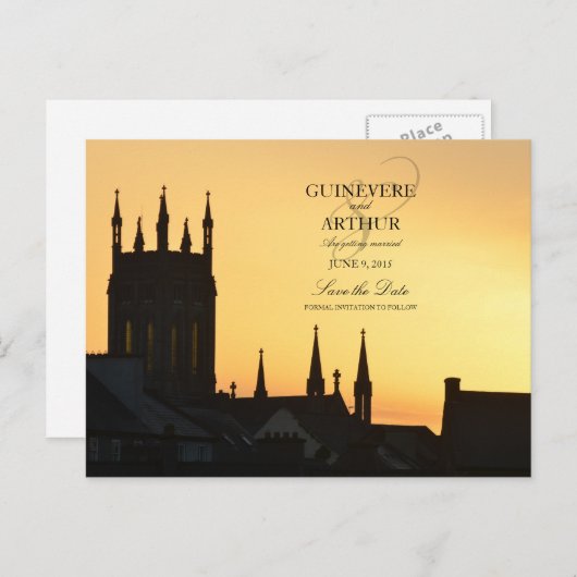 アイルランド城アビー結婚式の日付を保存 案内ポストカード (正面/裏面)