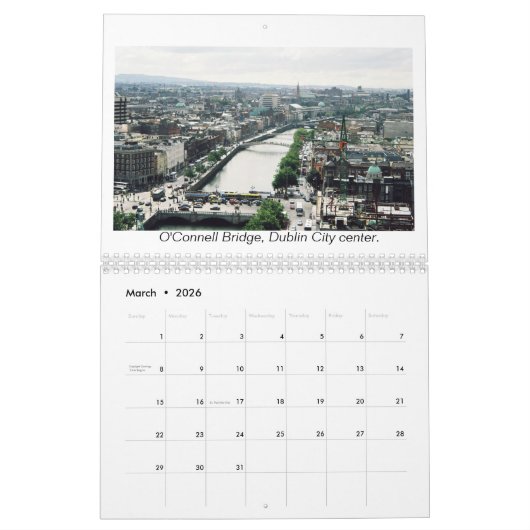 アイルランド暦 – ダブリンの名所 カレンダー (3月 2026)