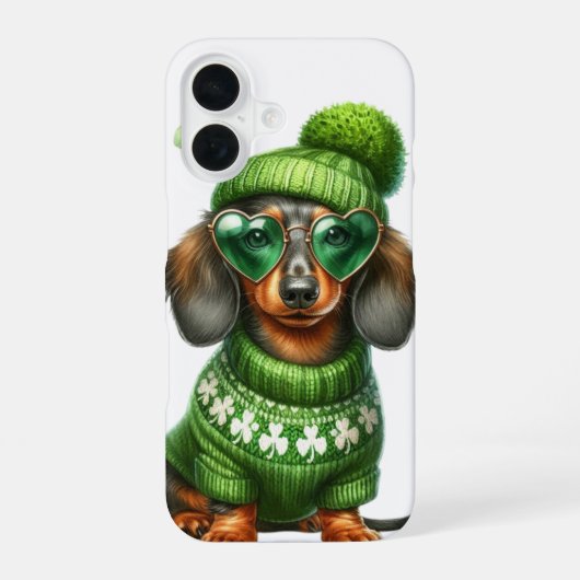アイルランド服を着たかわいいダシュント犬 iPhone 16ケース (裏面)