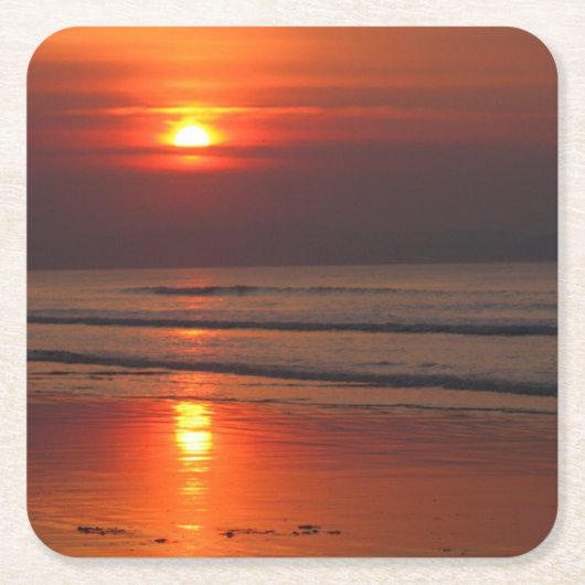 アイルランド海コースターでの夕焼けの反射 スクエアペーパーコースター (正面)