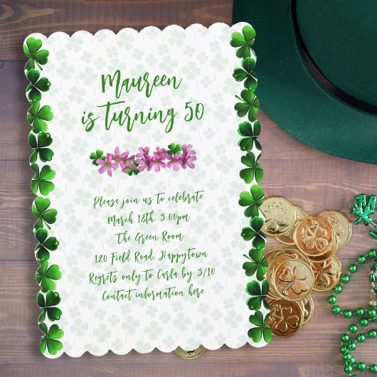 アイルランド生まれの誕生日シャムロッククローバー招待状 招待状