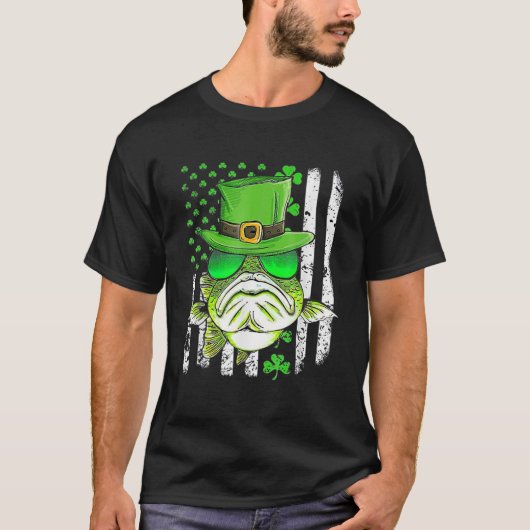 アイルランド米国国旗魚釣りフィッシュSt patricksダ Tシャツ (正面)