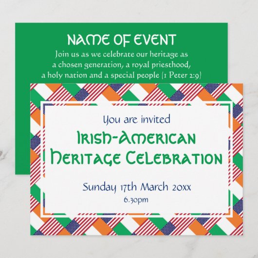 アイルランド系アメリカ人の文化遺産月間 イベントのお祝い 招待状 (正面/裏面)