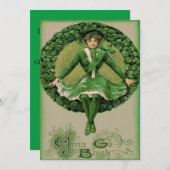 アイルランド系アメリカ国旗のハープ(エリン・シャムロック) 招待状 (正面/裏面)