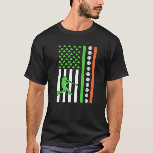 アイルランド系米国国旗の野球選手セント・パトリック Tシャツ (正面)