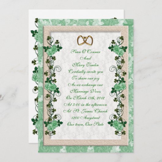 アイルランド結婚式招待状シャムロックとバラ 招待状 (正面/裏面)