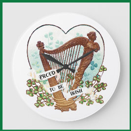 アイルランド誇りを持ったの竪琴と緑のシャムロックになる ラージ壁時計