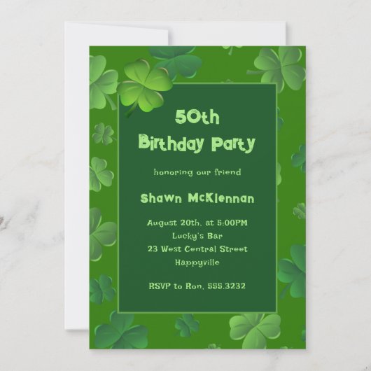 アイルランド誕生日ラッキークローバーアダルトパーティー 招待状 (正面)