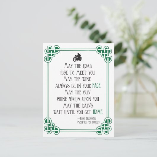 アイルランド賛美のバイクもしくは自転車に乗る人バイク用おもしろい引用文 ポストカード (スタンド正面)