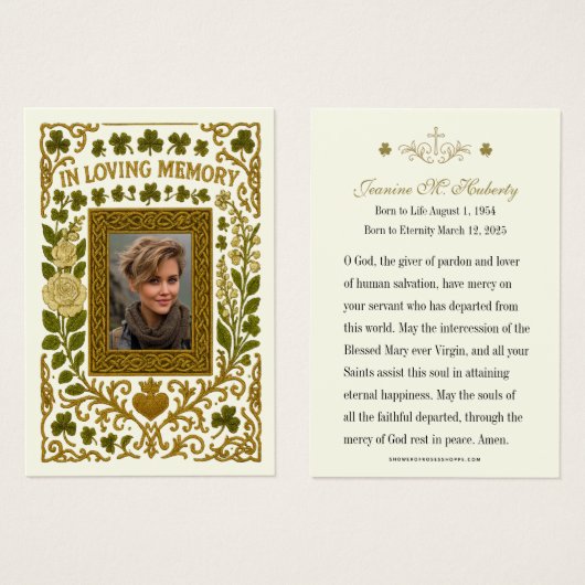 アイルランド金ゴールドカダグ葬儀祈りの言葉メモリアルカード (正面&裏面)