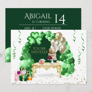 アイルランド風誕生日バルーンアーチ 緑と金のお祭り 招待状