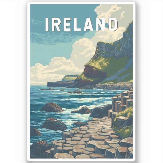 アイルランド イラスト 旅行 アート ヴィンテージ シール (正面)