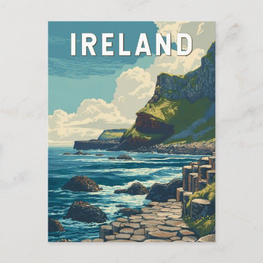 アイルランド イラスト 旅行 アート ヴィンテージ ポストカード (正面)