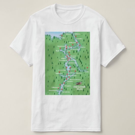 アイルランド シャノン川の地図 Tシャツ (デザイン正面)