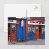 アイルランド、ストランドヒルの海辺の店舗と自転車 ポストカード (正面/裏面)
