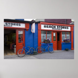 アイルランド、ストランドヒル。自転車入りの店 ポスター