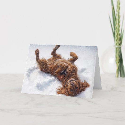 アイルランド・セッターの犬の誕生日 雪の天使 シーズンカード (正面)