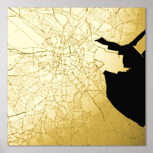 アイルランド・ダブリンのクラシックでモダンな高級ギフトマップ 箔ポスター (正面)