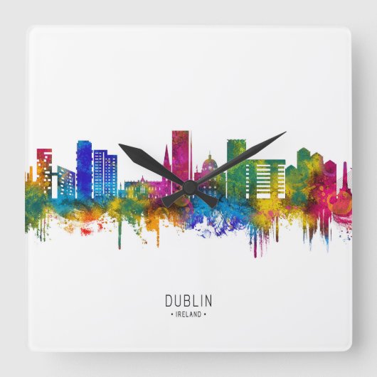 アイルランド・ダブリンのスカイライン スクエア壁時計 (正面)