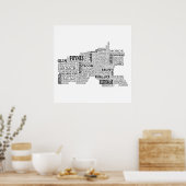 アイルランド，リメリック社のブラックタイポグラフィ地図 ポスター (キッチン)