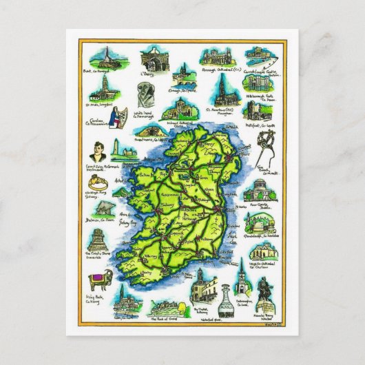 アイルランド レトロ マップ ポストカード (正面)