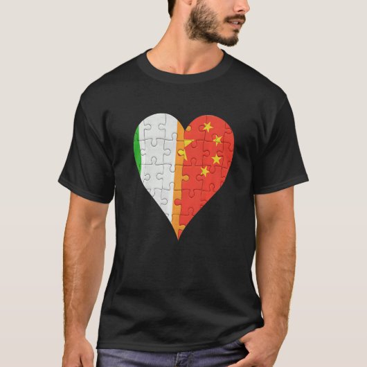 アイルランド 中国 国旗 ハート Tシャツ (正面)