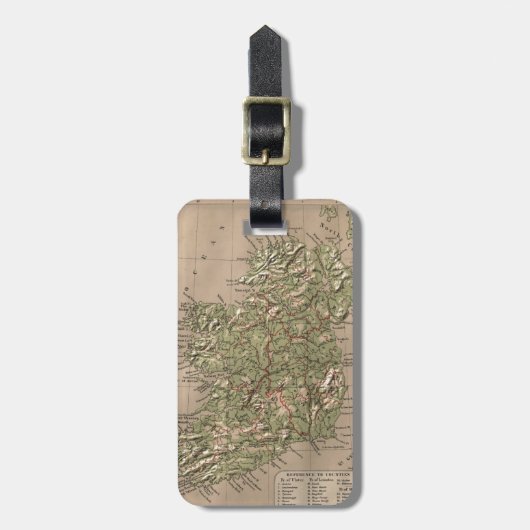 アイルランド(1880年)のヴィンテージの物理的な地図 ラゲッジタグ (正面縦)