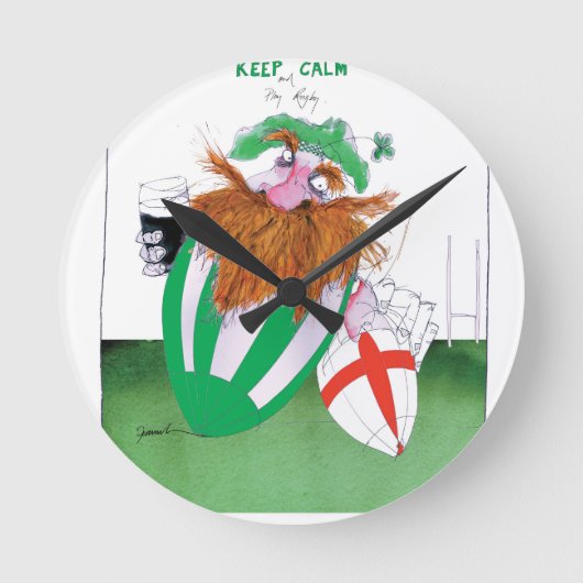 アイルランドvイギリスのラグビーのボールの贅沢なfernandes ラウンド壁時計 (正面)