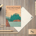 アイルロイヤルナショナルパークミシガンヴィンテージ ポストカード<br><div class="desc">ウィンドウ内のIsle Royaleベクトルアートワークスタイルデザイン。この公園は、ミシガン州の州に位置するスーペリア湖の周辺の海域だけでなく、島のロイヤル島と何百もの隣接する島から成る。</div>