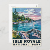 アイルロイヤル国立公園ウォーターカラーヴィンテージアート シーズンポストカード (正面/裏面)