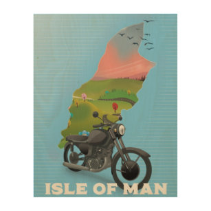 アイル・オブ・マン・モーターバイクの旅行ポスター ウッドウォールアート