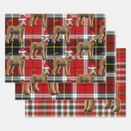 アイレおもしろいデールテリアクリスマスドッグホリデープレイド ラッピングペーパーシート