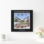 アイレアドナン城スコットランドウォーターカラーブラック スクエア壁時計 (ホーム)