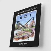 アイレアドナン城スコットランドウォーターカラーブラック スクエア壁時計 (傾斜)