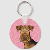 アイレデールテリアかわいい犬の頭オンピンクハート キーホルダー (正面)