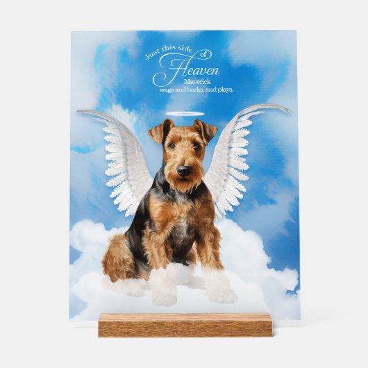 アイレデールテリアエンジェル犬の名前ペット記念碑 アクリルサイン (正面)